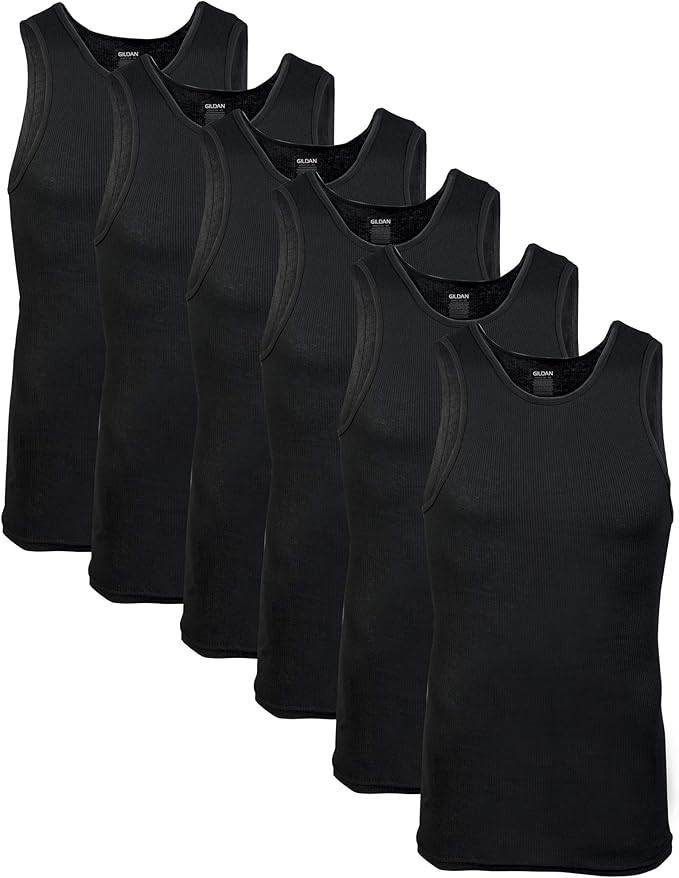 Gildan Men’s A-Shirt Tanks, Multipack, Style G1104 XX-Large, Black (6-pack)