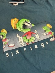 SIX FLAGS Marvin The Martian Single Stitch Shirt Size XL Teal Green Vintage 1998