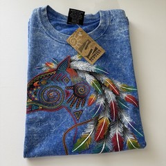 Vintage Sportex Men Blue Mineral Wash Southwest Horse Graphic T Shirt XL