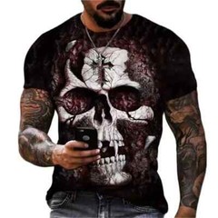 Camiseta Con Estampado 3d De Cráneo Para Hombre Camisa Corta Moda Hip-hop Lujo