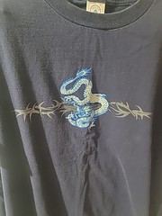 Vintage Y2K Tribal Dragon T Shirt Men’s Large Blue Jnco Style Silver Strand