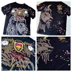 Rebel Spirit T Shirt Men 2XL Black Red Foil Gold Rasta Flag Lion Streetwear Used