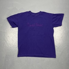 Vintage 90s Russell Athletic Embroidered Tshirt Purple Medium Single Stitch VTG