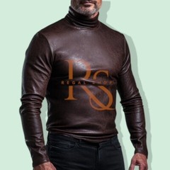 Unisexs Adult Men’s Brown Leather Hi-Neck Genuine Lambskin Leather Hi-Neck
