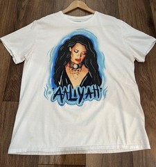 Aaliyah Official C-Life Group Graphic T-Shirt XL White Blue Airbrush Y2K Hip-Hop