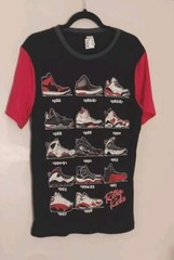 Citi Trends Mens Retro Kicks Jordans T Shirt Tee Black W/ Red Sleeves Size…