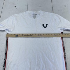 True Religion Shirt Mens Medium White Logo Side Tape Tee Tagless Crewneck Casual