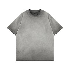 Mens Gradient Washed Loose Crew Neck Tee Streetwear Vintage Distressed Oversized