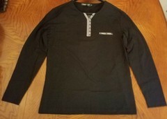 COODRONY Men Cotton T-shirt New Long Sleeve Henry Collar Black or White M-L Reg.