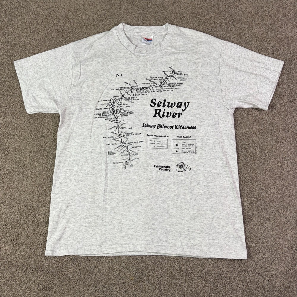 VTG 90s Hanes Heavyweight Selway River Map T Shirt Men’s Large