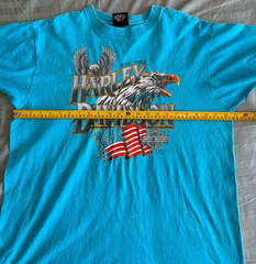Vtg 1990 Harley Davidson 3D Emblem T Shirt XL Eagle Single Stitch Teal USA Made