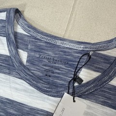 Daniel Buchler Shirt Mens M Blue White Striped Stretch Crew Neck Jersey Tee NWT