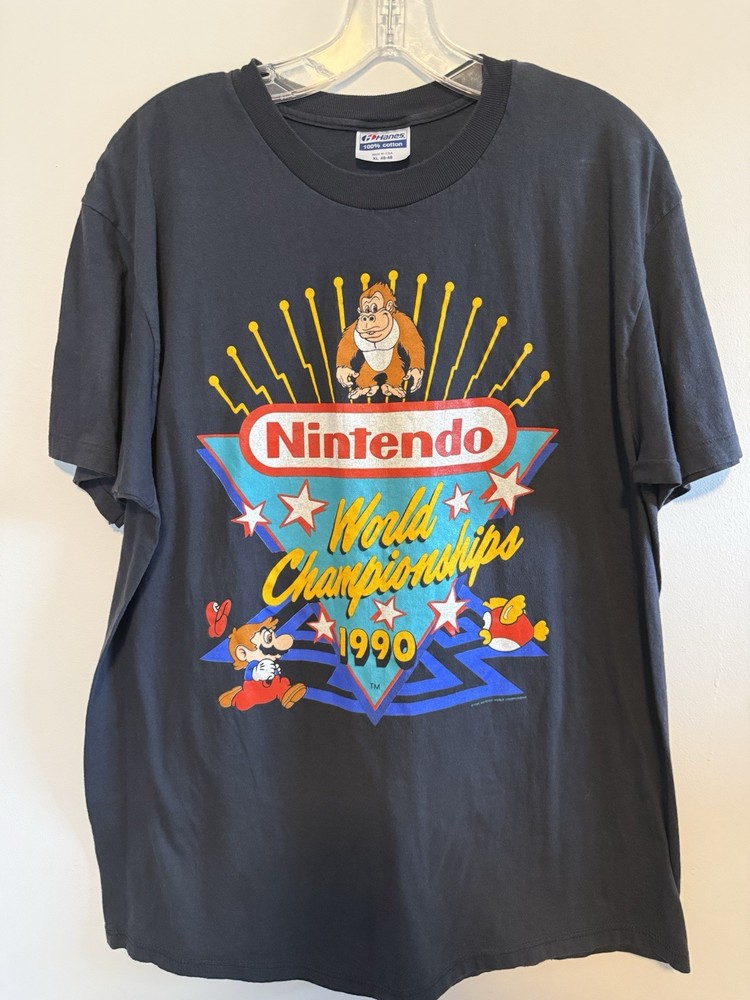 RARE 1990s Nintendo NES Vintage World Championship T-Shirt Donkey Kong Mario XL