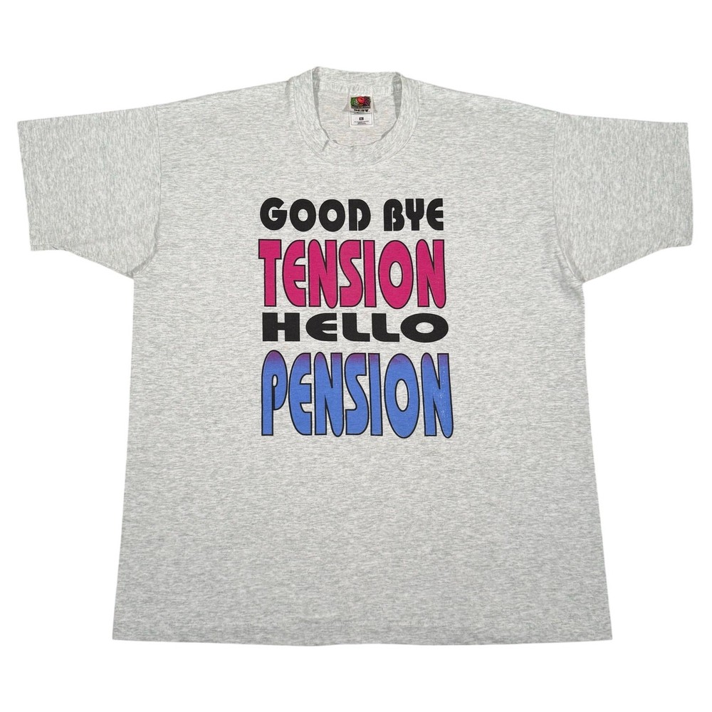 Vintage Goodbye Tension Hello Pension T-Shirt Funny Retirement XL 90s