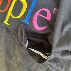 Rare VTG 90s Apple Tech Embroidered Rainbow Spellout Pocket Single Stitch Shirt