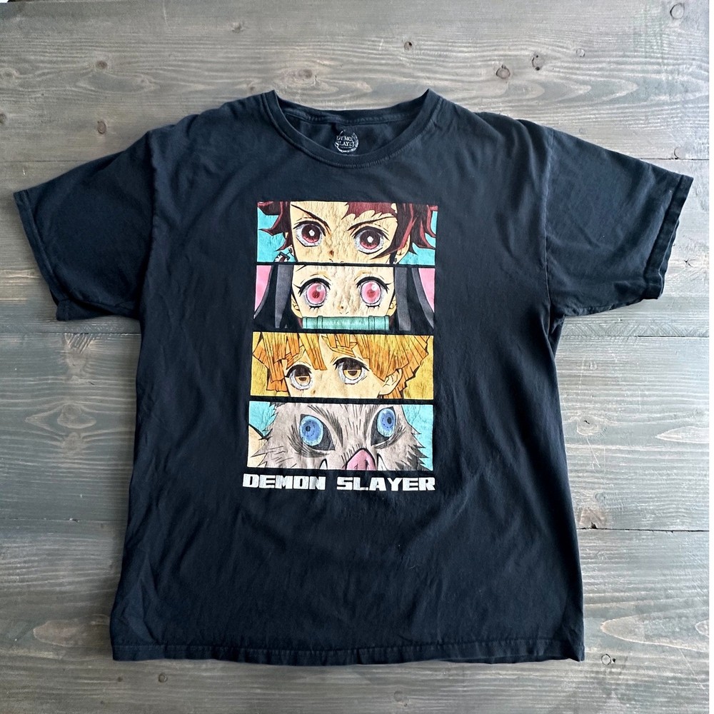 Demon Slayer Kimetsu No Yaiba Anime Black T-Shirt Character Graphic Unisex Sz L