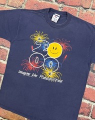 Vintage Walmart Smiley Face Fireworks Graphic Navy Blue T Shirt 2000 Medium USA