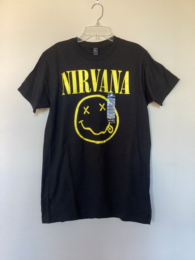 Nirvana Smiley Face Black/Yellow Graphic Tee Crew Neck Short Sleeve M
