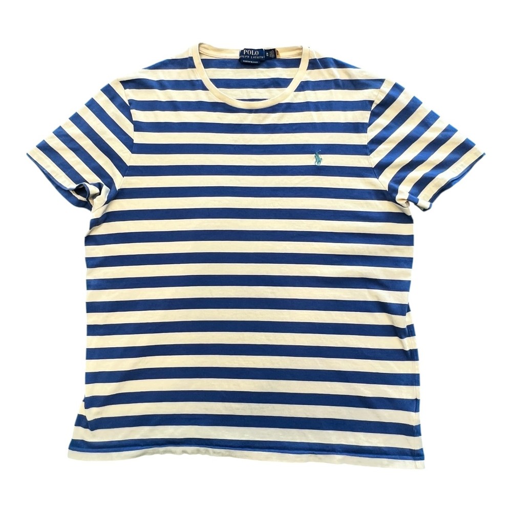 Polo Ralph Lauren XL Custom Slim Fit Navy Yellow Striped 100% Cotton Pony Tshirt