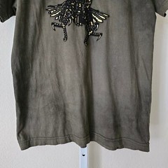 AFFLICTION Y2K Green Tie-Dye Gold Black Foil Velvet Graphic Eagle Shirt Sz L