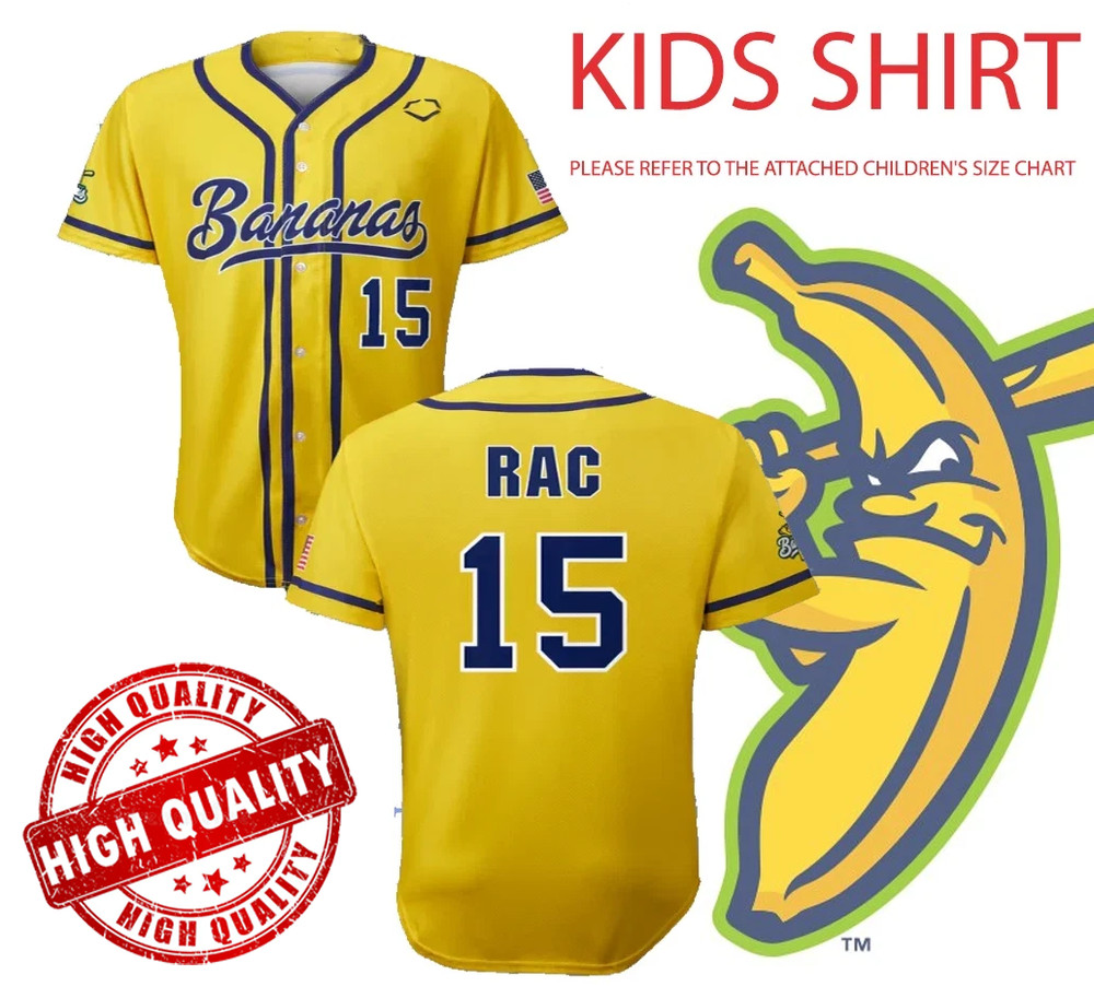 Savannah Bananas #15 RAC Baseball Jersey 3D AOP Fans Kids Youth 1J0603