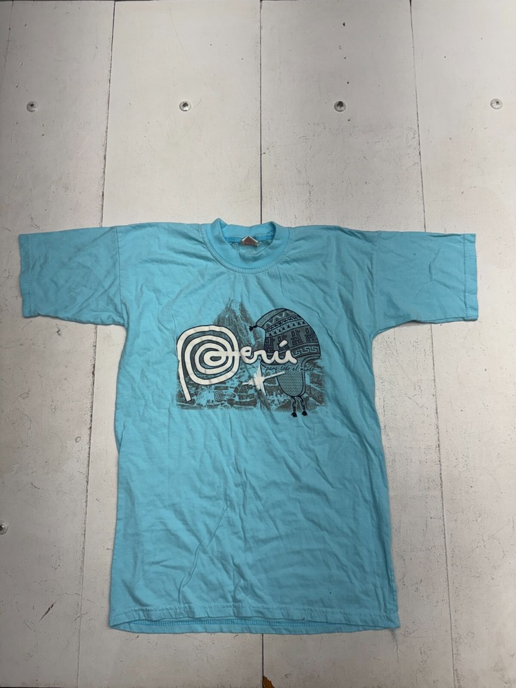 Marca Peru Blue Print Short Sleeve T Shirt Unisex Adults size Medium