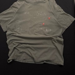 Mens Faded Olive Green Short Sleeve Cotton T-Shirt Size Large Distressed