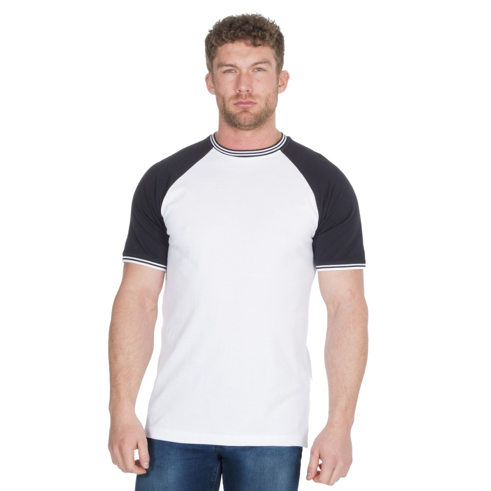 Mens T-shirt 100% Cotton Short Sleeved Crew Neck Baseball Top Striped Raglan