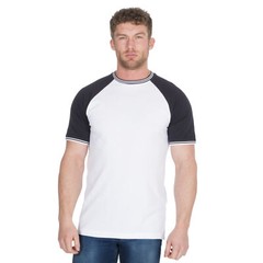 Mens T-shirt 100% Cotton Short Sleeved Crew Neck Baseball Top Striped Raglan