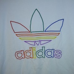 adidas Originals Men’s White Rainbow Trefoil Logo Graphic Crew Neck Tee M