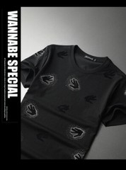 New Men Luxury Diamond Hands Rhinestones Fashion Black T-Shirt High Quality
