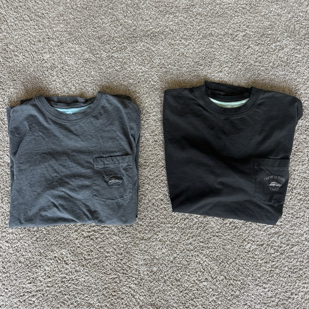 Tommy Bahama Relax Men’s Pima Cotton Pocket Marlin Logo Tee L Lot 2 Gray/Black