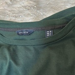 Nautica Men’s Round Neck Dark Green Long Sleeve Tee with Stripe Detail Size M