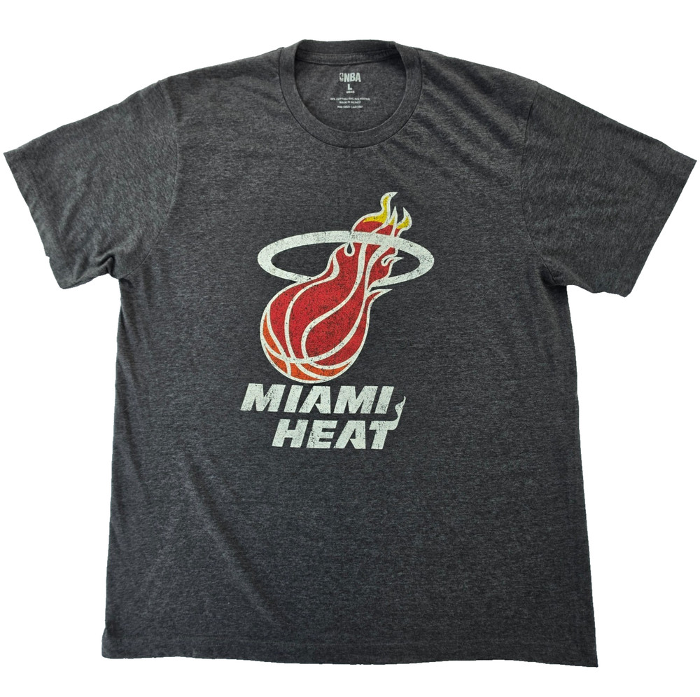 NBA Miami Heat Distressed Logo T-Shirt Heather Gray Large Soft Tri Blend Tee