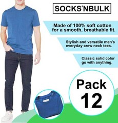 SOCKS’NBULK 6 Pack Bulk Mens Cotton Crew Neck Short Sleeve T-Shirts Mix Colors