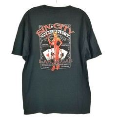 Las Vegas Sin City Whiskey T-Shirt Men’s Size L, Aces Poker Sexy Red Devil Black
