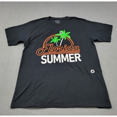 Florida Summer Suna Shirt Mens M Short Sleeve Palm Trees Stars Pullover Black