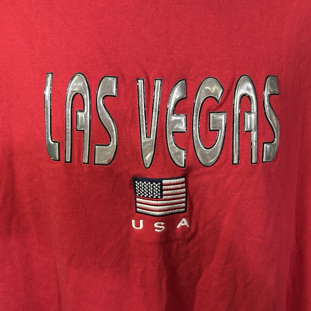 LAS VEGAS Nevada T-Shirt 2XL Red American Flag Puff Print Sewn USA