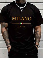 100% Premium Cotton Men’s Milano Italy Graphic Print T-Shirt | Black Crew Neck S