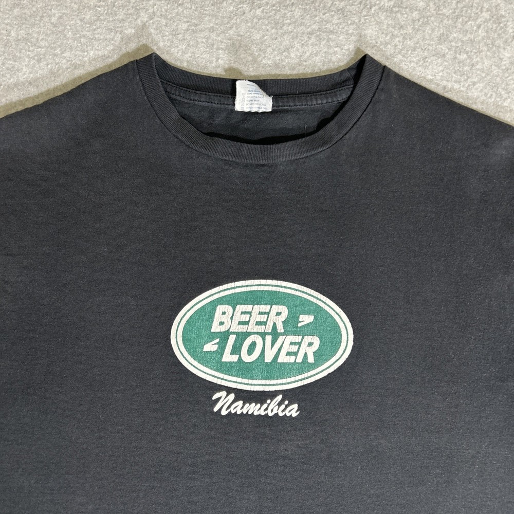 Vintage 90s/Y2K Beer Lover Land Rover Parody Namibia Faded Black Tee Boxy Medium