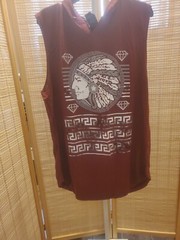 Launder Mens Shirt Size XL Red White Indian Diamonds Hooded Pull On Sleeveless