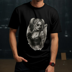 HARLEY QUINN MARGOT ROBBIE DRAWING T-Shirt | DC Universe Top | Gotham Joker Tee