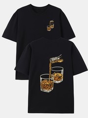 Whiskey and Spirits Double-sided Print Pattern Men’s Fashion Trend T-shirt