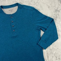 UNTUCKit Grassi Henley Shirt Mens Small Teal Blue Long Sleeve Cotton Blend