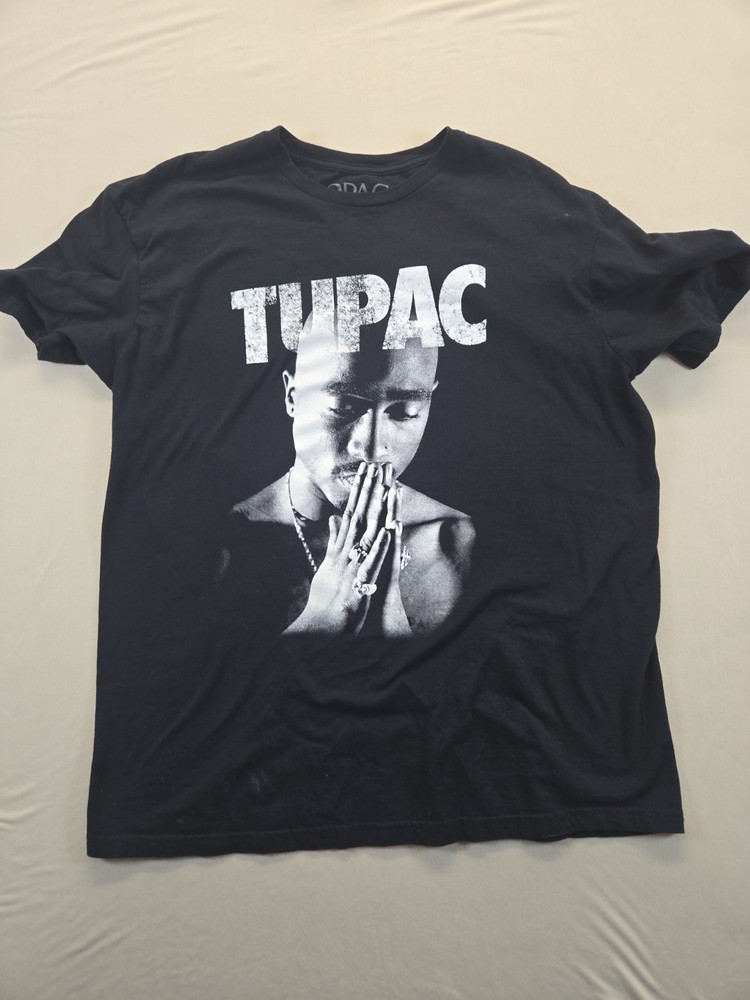 2PAC Official Licensed Tupac Black L Praying Hands Graphic T-Shirt
