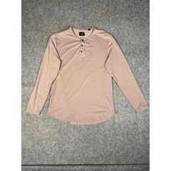 Cuts Henley Curvew-Hem Long Sleeve Shirt Mens XL Tan Stretch Casual Top