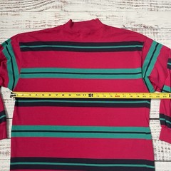 Vintage Class 955 Pink Green Striped Long Sleeve Blank Shirt Adult M Mock Neck
