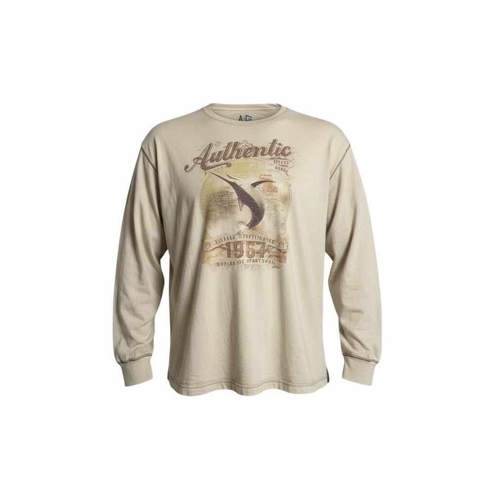 Authentic 67 Worldwide Sportsman Long Sleeve Thermal Tee Shirt Beige 2XL Fishing