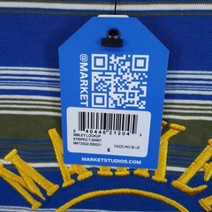 MARKET STUDIO Shirt Mens Small Blue Stripe Pullover Crew Smiley T-Shirt Tee