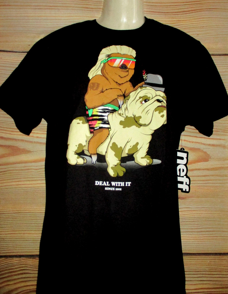 MENS NEFF DEAL WITH IT BLACK BULLDOG T-SHIRT SIZE M
